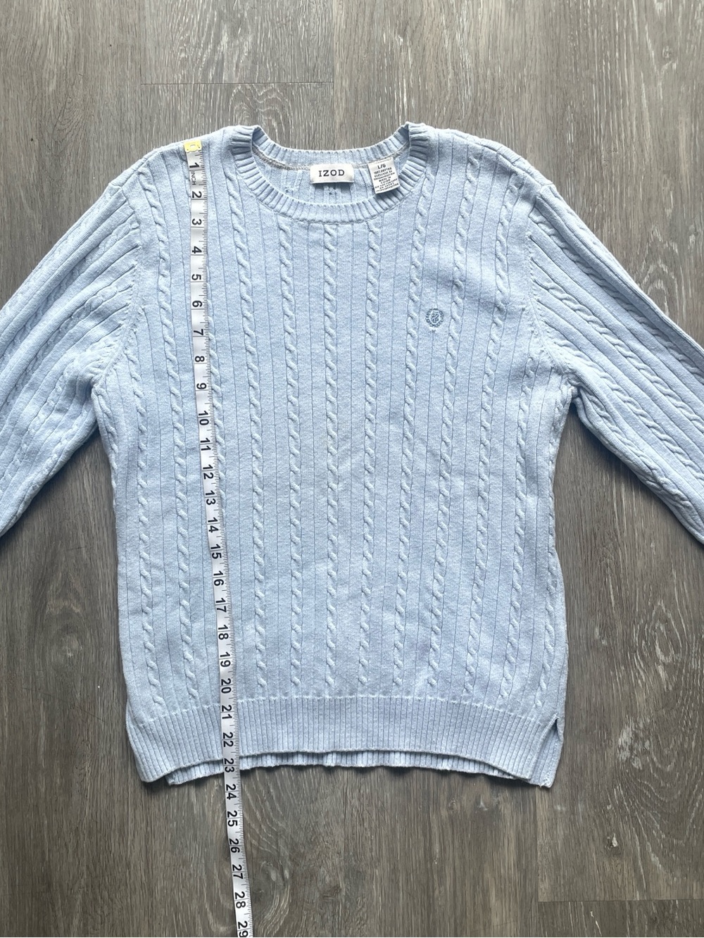 IZOD Light Blue Cable Knit Cotton Crewneck Sweater Preppy Coastal Grandmother - Picture 6 of 6